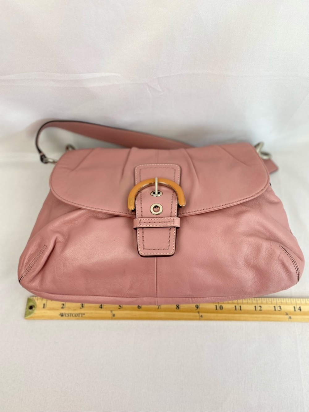 Coach Y2K Vintage SoHo Blush Soft Leather Flap Shoulder Bag with Buckle Accent